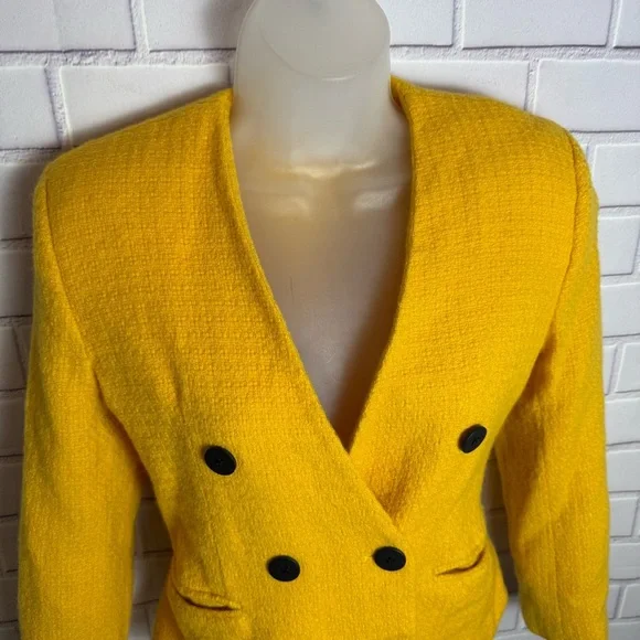 Jones New York 100% Wool Double-Breasted Blazer - Yellow - Women's Size 6 - Picture 5 of 10